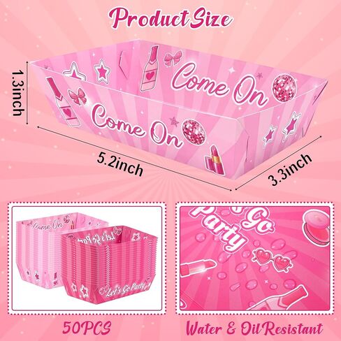 50 عبوة من صواني الطعام الورقية لتزيين حفلات عيد ميلاد فتاة وردية - لوازم ليلة الفيلم والوجبات الخفيفة التي تستخدم لمرة واحدة للأميرة راعية البقر الفشار ناتشو ديكور in Kuwait