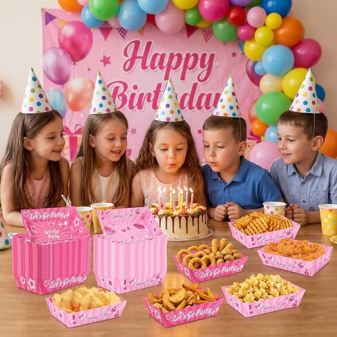 50 عبوة من صواني الطعام الورقية لتزيين حفلات عيد ميلاد فتاة وردية - لوازم ليلة الفيلم والوجبات الخفيفة التي تستخدم لمرة واحدة للأميرة راعية البقر الفشار ناتشو ديكور in Kuwait