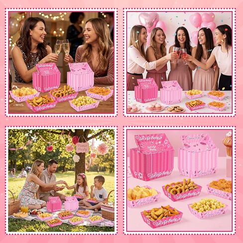 50 عبوة من صواني الطعام الورقية لتزيين حفلات عيد ميلاد فتاة وردية - لوازم ليلة الفيلم والوجبات الخفيفة التي تستخدم لمرة واحدة للأميرة راعية البقر الفشار ناتشو ديكور in Kuwait