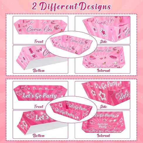 50 عبوة من صواني الطعام الورقية لتزيين حفلات عيد ميلاد فتاة وردية - لوازم ليلة الفيلم والوجبات الخفيفة التي تستخدم لمرة واحدة للأميرة راعية البقر الفشار ناتشو ديكور in Kuwait