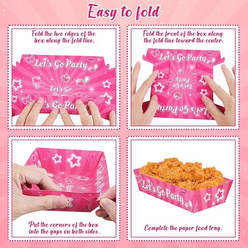 50 عبوة من صواني الطعام الورقية لتزيين حفلات عيد ميلاد فتاة وردية - لوازم ليلة الفيلم والوجبات الخفيفة التي تستخدم لمرة واحدة للأميرة راعية البقر الفشار ناتشو ديكور in Kuwait
