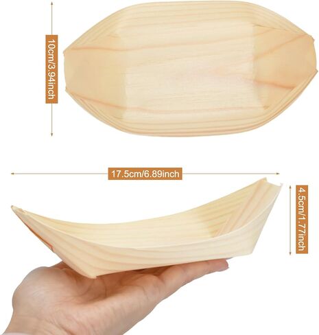 100 Pcs 7-Inch wood Appetizer Boats - Disposable Wooden Serving Trays for Canapés, Sushi, Snacks - Eco-Friendly Biodegradable Party Plates for Weddings, Birthdays, BBQs & Events in Kuwait