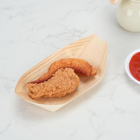 100 Pcs 7-Inch wood Appetizer Boats - Disposable Wooden Serving Trays for Canapés, Sushi, Snacks - Eco-Friendly Biodegradable Party Plates for Weddings, Birthdays, BBQs & Events in Kuwait