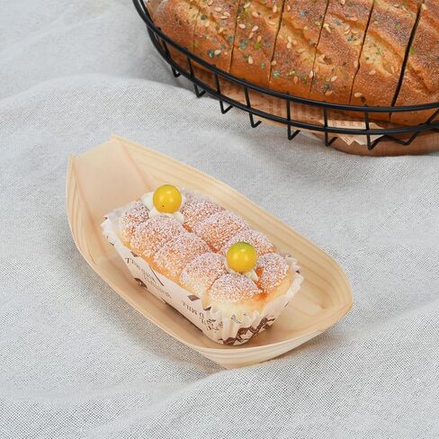 100 Pcs 7-Inch wood Appetizer Boats - Disposable Wooden Serving Trays for Canapés, Sushi, Snacks - Eco-Friendly Biodegradable Party Plates for Weddings, Birthdays, BBQs & Events in Kuwait