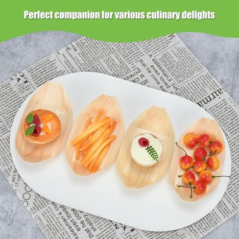 100 Pcs 7-Inch wood Appetizer Boats - Disposable Wooden Serving Trays for Canapés, Sushi, Snacks - Eco-Friendly Biodegradable Party Plates for Weddings, Birthdays, BBQs & Events in Kuwait