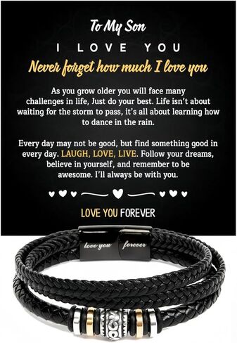 Bracelets For Men，Men's Black Braided Leather Bracelet, Stainless Steel Engraved Love You Forever Jewelry, Perfect or Dad, Husband, Son, Grandson, Nephew,Comes With Message Card And Gifts Box in Saudi Arabia