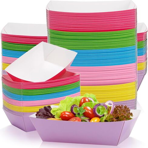 150 عبوة من صواني الطعام الورقية الملونة، قوارب طعام للاستعمال مرة واحدة بوزن 1 رطل، صواني ناتشو المقاومة للدهون، قوارب تقديم ورقية متعددة الألوان، صينية هوت دوج من أجل ناتشو سناك فرايز تاكو شواء ونزهات الحفلات in Kuwait