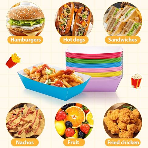 150 عبوة من صواني الطعام الورقية الملونة، قوارب طعام للاستعمال مرة واحدة بوزن 1 رطل، صواني ناتشو المقاومة للدهون، قوارب تقديم ورقية متعددة الألوان، صينية هوت دوج من أجل ناتشو سناك فرايز تاكو شواء ونزهات الحفلات in Kuwait