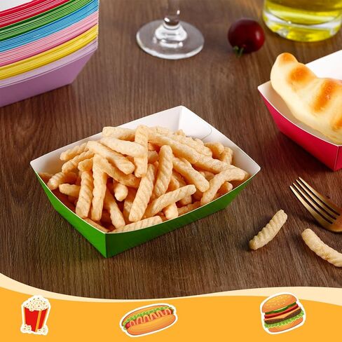 150 عبوة من صواني الطعام الورقية الملونة، قوارب طعام للاستعمال مرة واحدة بوزن 1 رطل، صواني ناتشو المقاومة للدهون، قوارب تقديم ورقية متعددة الألوان، صينية هوت دوج من أجل ناتشو سناك فرايز تاكو شواء ونزهات الحفلات in Kuwait