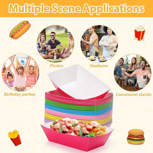 150 عبوة من صواني الطعام الورقية الملونة، قوارب طعام للاستعمال مرة واحدة بوزن 1 رطل، صواني ناتشو المقاومة للدهون، قوارب تقديم ورقية متعددة الألوان، صينية هوت دوج من أجل ناتشو سناك فرايز تاكو شواء ونزهات الحفلات in Kuwait