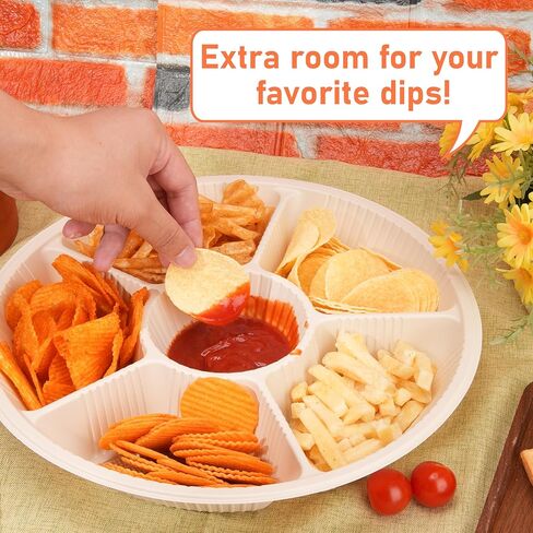 40 Pcs Disposable Divided Plates with 6 Deep Compartments, 12 Inch Large Disposable Sectional Plates, Biodegradable Cornstarch Divided Serving Tray for Party - Microwave Safe in Saudi Arabia