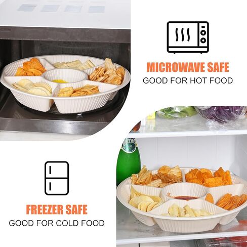 40 Pcs Disposable Divided Plates with 6 Deep Compartments, 12 Inch Large Disposable Sectional Plates, Biodegradable Cornstarch Divided Serving Tray for Party - Microwave Safe in Saudi Arabia