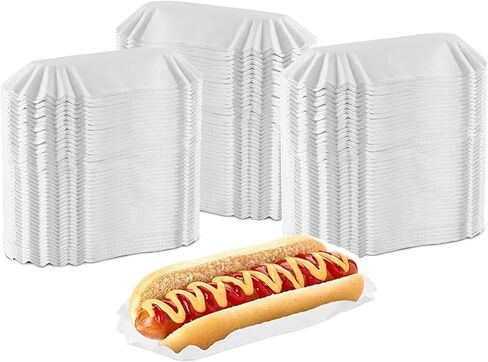 Haploon 1200 Pcs Paper Hot Dog Trays, 6 Inch Fluted Paper Hot Dog Liners, White Rectangular Fluted Hotdog Tray for Party and BBQ, Disposable Grease-Proof Food Boats for Takeout Food To-Go Orders in Kuwait