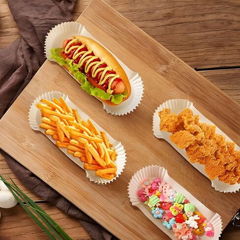 Haploon 1200 Pcs Paper Hot Dog Trays, 6 Inch Fluted Paper Hot Dog Liners, White Rectangular Fluted Hotdog Tray for Party and BBQ, Disposable Grease-Proof Food Boats for Takeout Food To-Go Orders in Kuwait