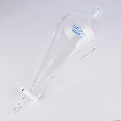قمع فصل مخروطي من زجاج البورسليكات سعة 2000 مل مع سدادة بلاستيكية وحزمة محبس PTFE مع حامل مختبر ومجموعة مشبك - حزمة Labasics in Saudi Arabia