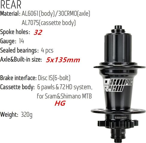 BestParts XM490 PRO MTB Mountain Bike 32H 135mm 6 Bolt Quick Release Disc Brake Hub Set، الألومنيوم الكامل 6 مخالب MTB المحور الخلفي 5x135mm HG/المحور الأمامي 5x100mm متوافق مع Shimano 8-11S وSRAM 8-10S in Saudi Arabia