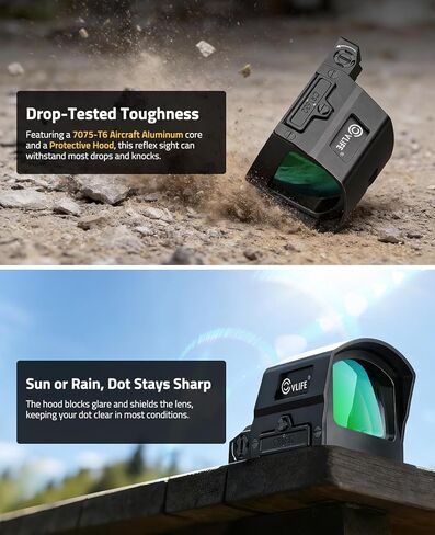 CVLIFE BearMight Auto-Brightness Green Dot Sight with Hood for RMS/RMSc, 5000G Shockproof, 3 MOA Dot Open Reflex Optics, Motion Awake Scope for Compact Pistol, with Adapter for RMR/MOS/21mm Picatinny in Saudi Arabia