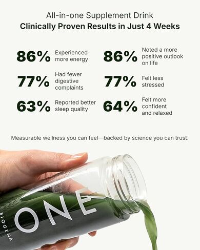 BIOGENA ONE All-in-one Super Greens Powder - Supports Energy Metabolism & Immune Function**- 99 Nutrients with Probiotics, Vitamins & CoQ10 - No Added Sugar - Apple-Kiwi - 30 Travel Packs + Bottle in Saudi Arabia
