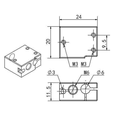 Volcano Heater Block Aluminum/Copper 20 * 24 * 11.5mm for Hotend PT100 Sensor Thermistor 3D Printer Parts(Aluminum) in Saudi Arabia