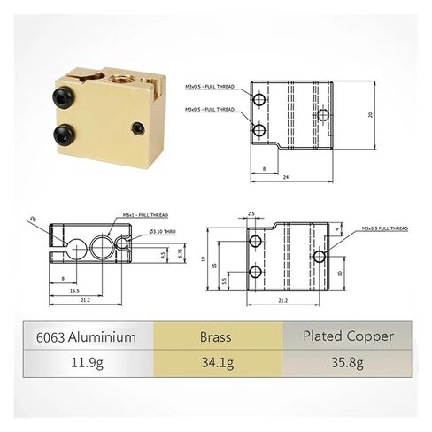 PT100 بركان Heatblock 3D أجزاء الطابعة النحاس كتلة ساخنة التدفئة لHotend in Kuwait