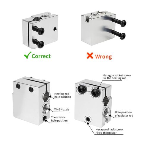 Volcano Aluminum or Plated Copper Brass Heat Block for Hotend 3D Printer Extruder Heated(PT100 Aluminum) in Saudi Arabia