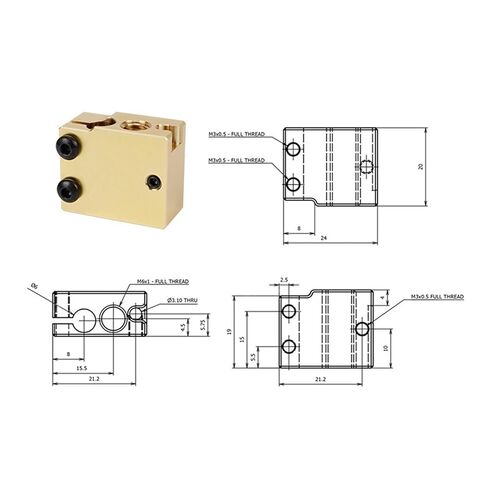 Volcano Aluminum or Plated Copper Brass Heat Block for Hotend 3D Printer Extruder Heated(PT100 Aluminum) in Saudi Arabia