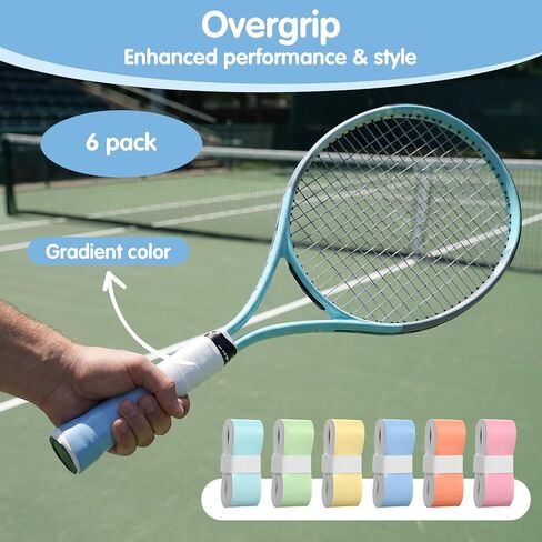 6 Pcs Tennis Racket Grip Tape, Pickleball Overgrip Tape Sweat Absorbent Tennis Overgrips Tapes Non-Slip Badminton Racket Grips Tapes Precut Replacement Overgrips for Pickleball Tenni (Gradient Color) in Saudi Arabia