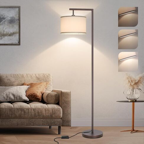 مصابيح أرضية Boncoo لغرفة المعيشة، مصباح قائم طويل القامة مع غطاء حريري قابل للتعديل، مصباح أرضي حديث قابل للتعتيم بدون خطوات، ضوء LED للقراءة لغرفة النوم والمكتب وغرفة النوم، وشملت لمبة 9 واط in Kuwait