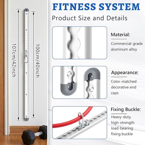 Zonon Adjustable Aluminum Wall-Mounted Anchored Fitness System Includes Two 40-inch Rails, Supports Over 600 Lbs, Features Locking Clips, Space-Saving for Exercise Bands Home Workouts in Saudi Arabia