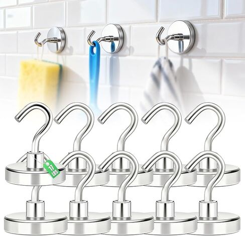 10Pcs Magnetic Hooks,18lbs Strong Magnet Hooks for Hanging,Neodymium Magnets with Hook for Refrigerator Kitchen Grill in Saudi Arabia