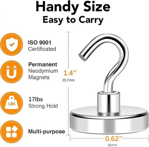 10Pcs Magnetic Hooks,18lbs Strong Magnet Hooks for Hanging,Neodymium Magnets with Hook for Refrigerator Kitchen Grill in Saudi Arabia