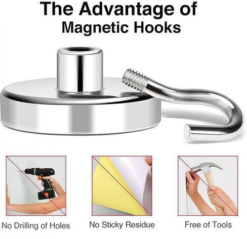 10Pcs Magnetic Hooks,18lbs Strong Magnet Hooks for Hanging,Neodymium Magnets with Hook for Refrigerator Kitchen Grill in Saudi Arabia
