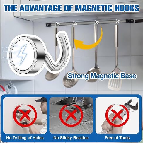 10Pcs Magnetic Hooks,18lbs Strong Magnet Hooks for Hanging,Neodymium Magnets with Hook for Refrigerator Kitchen Grill in Saudi Arabia