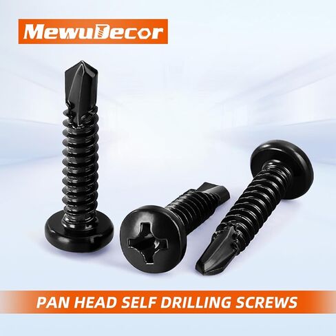 MewuDecor #10 x 1 Pan Head Self Tapping Screws Sheet Metal Screws, Stainless Steel 410, Black Finish, 100 PCS in Saudi Arabia
