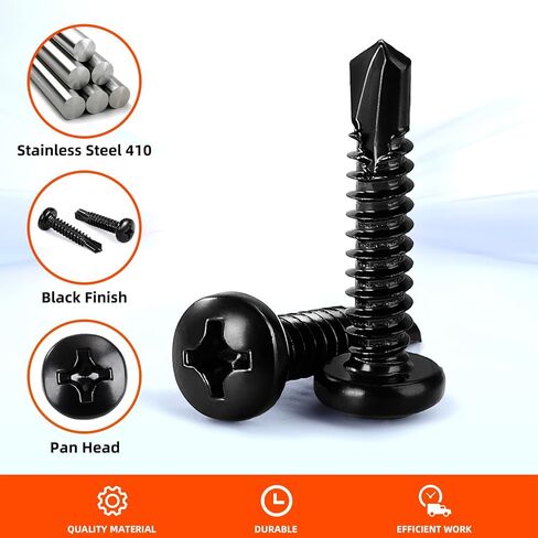 MewuDecor #10 x 1 Pan Head Self Tapping Screws Sheet Metal Screws, Stainless Steel 410, Black Finish, 100 PCS in Saudi Arabia