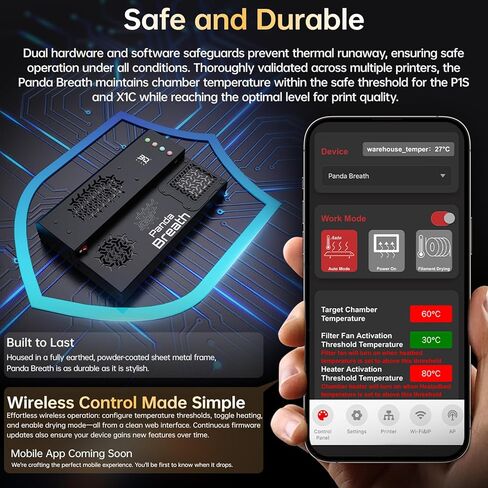 سخان الغرفة الذكي BIQU Panda Breath & سخان طابعة ثلاثي الأبعاد لتجفيف الفلتر لطابعات Bambu-Lab P1P، P1S، X1C، A1، Snapmaker U1، Voron2.4، Trident، VZBot Klipper ثلاثية الأبعاد in Kuwait