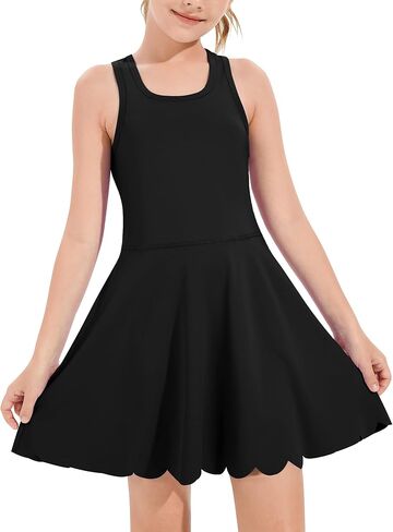 Girls Tennis Dress Cute Sleeveless Athletic Dresses with Shorts Poketes Kids Workout Active Dress 5-14Y in Saudi Arabia