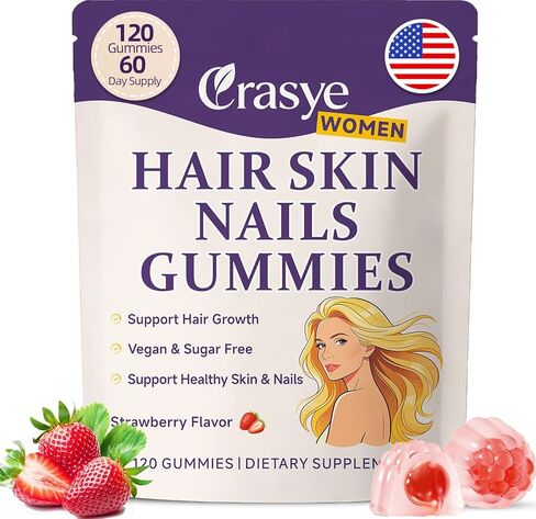 Hair Skin and Nails Gummies - Hair Growth Multivitamin Biotin Gummies with Collagen and Keratin for Women Vegan Sugar Free Strawberry Flavor 120 Count in Saudi Arabia
