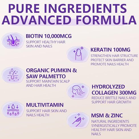 Hair Skin and Nails Gummies - Hair Growth Multivitamin Biotin Gummies with Collagen and Keratin for Women Vegan Sugar Free Strawberry Flavor 120 Count in Saudi Arabia