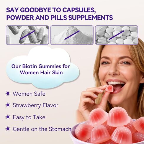 Hair Skin and Nails Gummies - Hair Growth Multivitamin Biotin Gummies with Collagen and Keratin for Women Vegan Sugar Free Strawberry Flavor 120 Count in Saudi Arabia