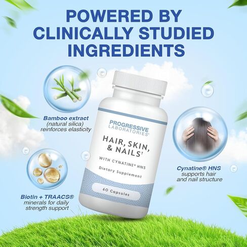 Hair, Skin & Nails Supplement – Dietary Supplements with Keratin (Cynatine HNS), Bamboo Silica, Biotin & TRAACS Minerals – Supports Strong Hair, Smooth Skin & Resilient Nails – 60 Vegetable Capsules in Kuwait
