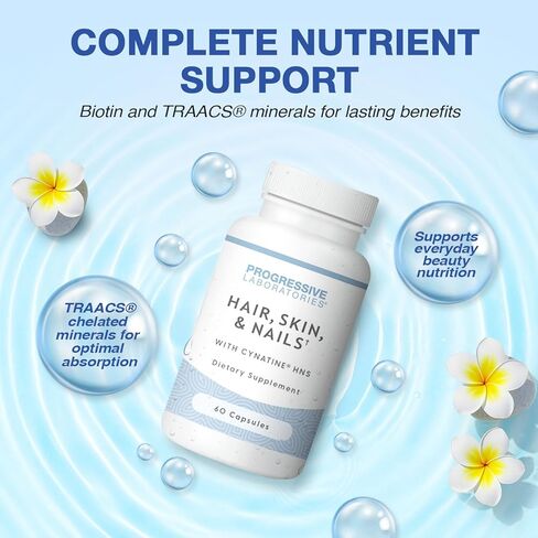 Hair, Skin & Nails Supplement – Dietary Supplements with Keratin (Cynatine HNS), Bamboo Silica, Biotin & TRAACS Minerals – Supports Strong Hair, Smooth Skin & Resilient Nails – 60 Vegetable Capsules in Kuwait