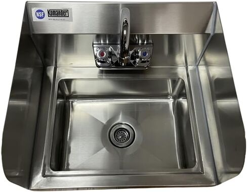 حوض يد كوماندر من الفولاذ المقاوم للصدأ مقاس 15 بوصة × 17 بوصة × 13 بوصة ارتفاع NSF تجاري مثبت على الحائط، للمطاعم والمطابخ in Kuwait