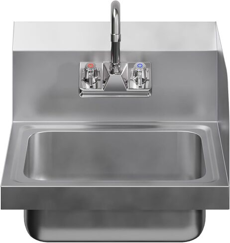 15 in. x 17 in. Stainless Steel Hand Sink with Right Side Splash Guard | Commercial Wall Mount Hand Basin with Gooseneck Faucet, Strainer, Back Splash | NSF Certified in Saudi Arabia