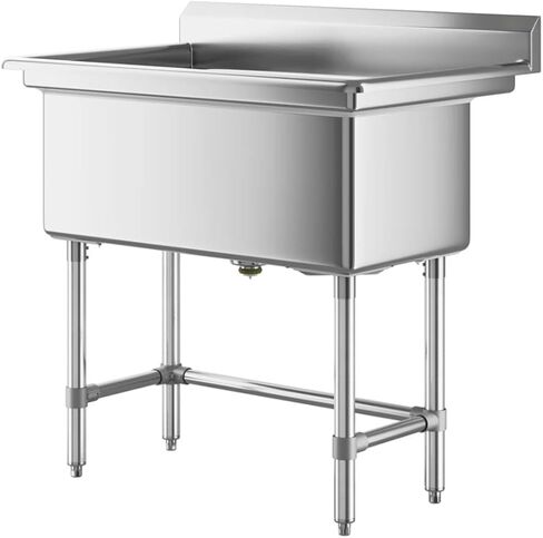 32" x 16" Stainless Steel Utility Sink with 6" Backsplash – 16-Gauge 304 Freestanding Commercial Prep & Wash Sink for Single-Inlet Faucet in Utility Rooms, Cafes, Bars, Foodservice Kitchens in Kuwait