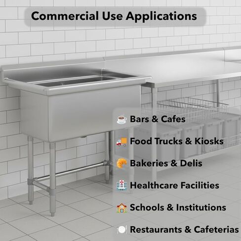 32" x 16" Stainless Steel Utility Sink with 6" Backsplash – 16-Gauge 304 Freestanding Commercial Prep & Wash Sink for Single-Inlet Faucet in Utility Rooms, Cafes, Bars, Foodservice Kitchens in Kuwait