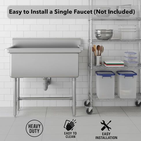 32" x 16" Stainless Steel Utility Sink with 6" Backsplash – 16-Gauge 304 Freestanding Commercial Prep & Wash Sink for Single-Inlet Faucet in Utility Rooms, Cafes, Bars, Foodservice Kitchens in Kuwait