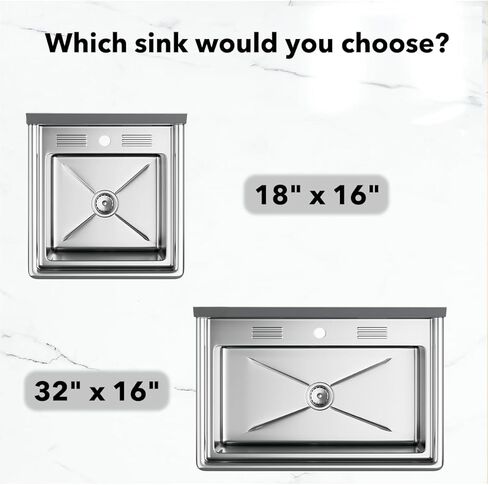 32" x 16" Stainless Steel Utility Sink with 6" Backsplash – 16-Gauge 304 Freestanding Commercial Prep & Wash Sink for Single-Inlet Faucet in Utility Rooms, Cafes, Bars, Foodservice Kitchens in Kuwait