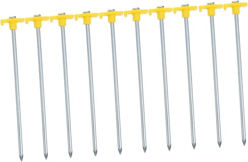POPETPOP 10pcs Yellow Lengthened Tent Pegs with Hook for Camping Heavy Duty Ground Nails for Outdoor Hiking Easy to Fix and Remove Long and Thick Loosening Stakes for Hard Soil in Saudi Arabia