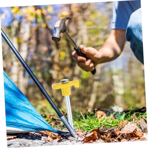 POPETPOP 10pcs Yellow Lengthened Tent Pegs with Hook for Camping Heavy Duty Ground Nails for Outdoor Hiking Easy to Fix and Remove Long and Thick Loosening Stakes for Hard Soil in Saudi Arabia